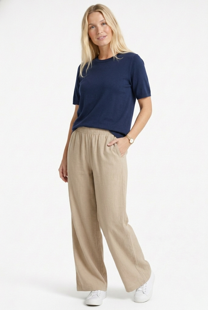 Calça Pantalona Cotton Bege